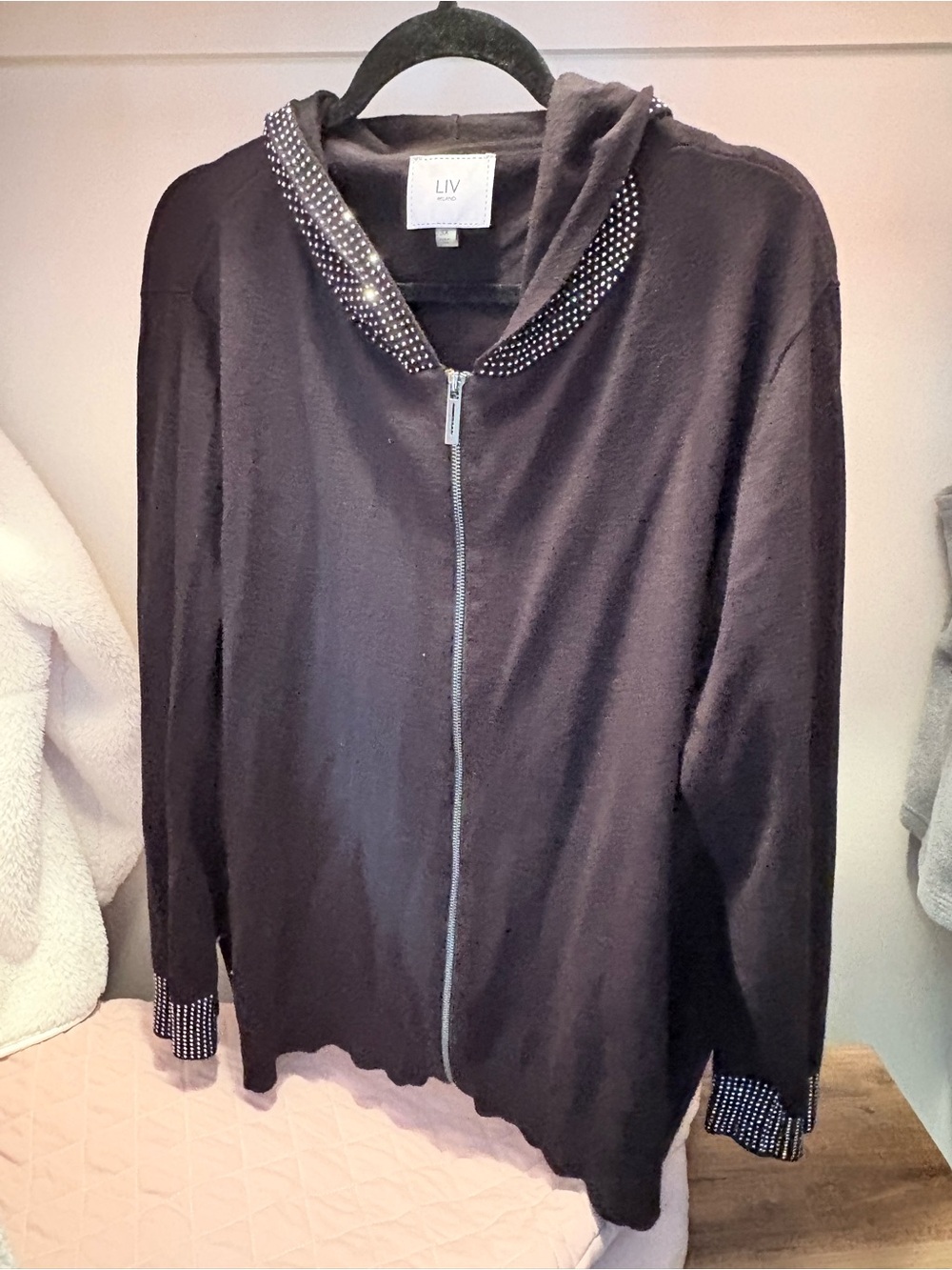 Milano Black Hooded Zip Jacket with Studded Trim
